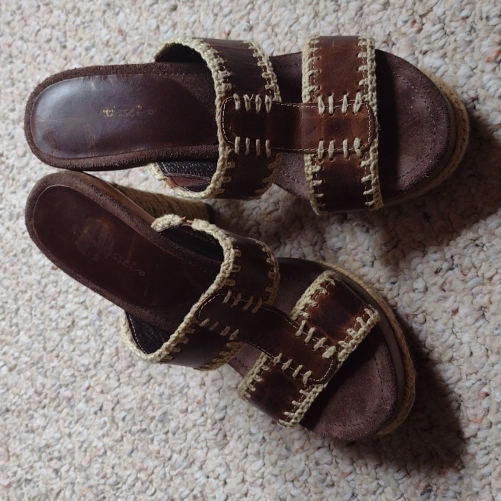 New never worn leather sandals MATISSE 4 inch heel wrapped in rope size 7.5